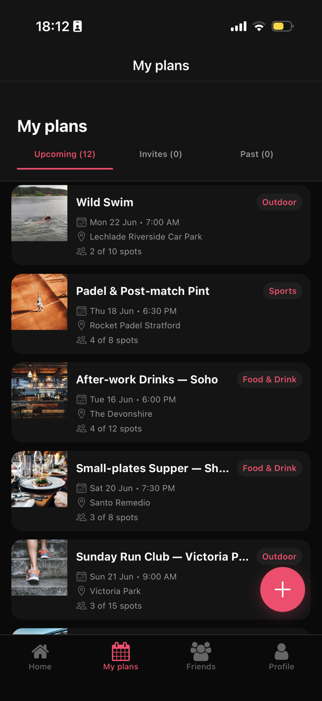 punch app showing your upcoming plans